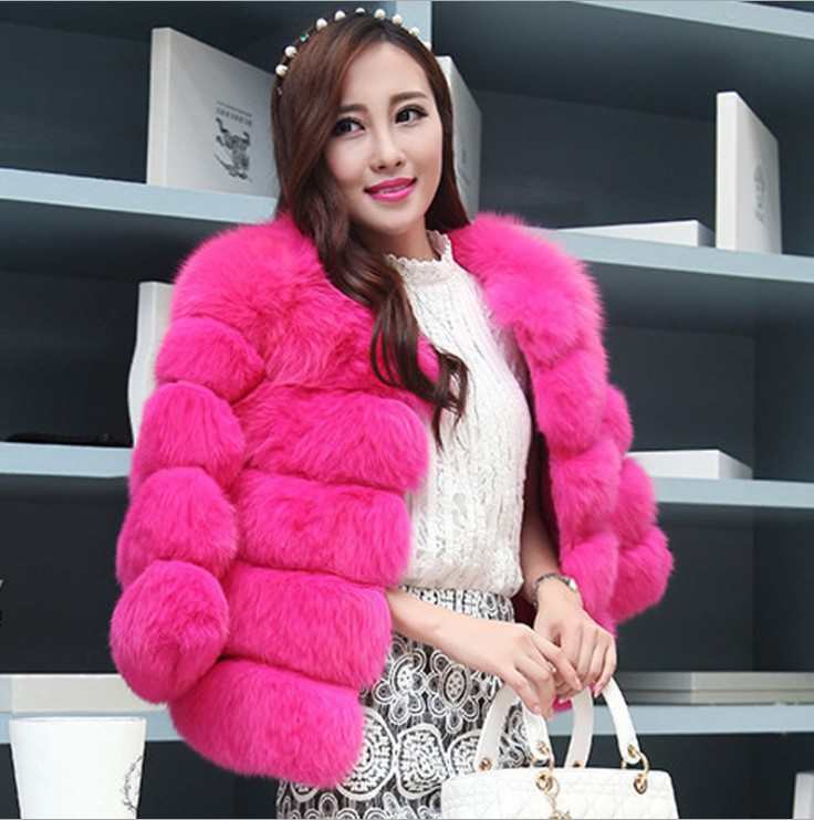 2022 Women Winter Fashion Pink Faux Fur Coat Elegant Thick Warm Outerwear Fake Fur Women Casual Tops
