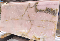 Dalles d'onyx rose translucide rétroéclairées de luxe haut de gamme, carreaux muraux et de sol sur mesure, plans de travail de salle de bain, tables d'appoint, socles, tables à manger et meubles de salle de bain