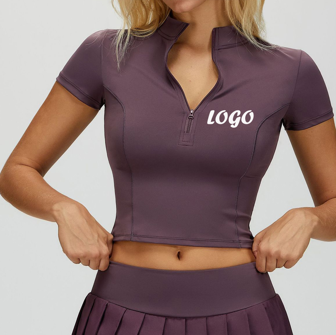 New Spandex Nylon Stretchy Short Sleeve Gym Tshirts Custom Logo Half Zip Slim Fit Breathable Running Sports Yoga Crop Top