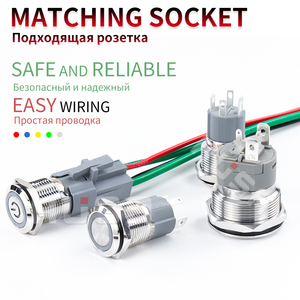 Công tắc nút nhấn kim loại chống nước 15A 20A 16/19/22/25mm, đèn LED, kiểu nhấn tạm thời/ giữ, dùng cho động cơ ô tô, dòng điện cao - Product Image 3