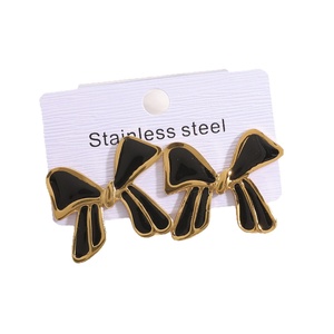Pendientes de lazo con efecto de aceite brillante Jingciren Boutique, estilo retro francés, diseño de lujo ligero de alta gama - Product Image 5