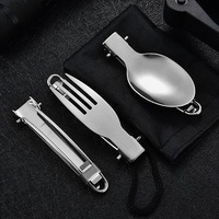 Ensemble de couverts de camping en acier inoxydable pliable, cuillère, couteau, fourchette, pour barbecue, steak