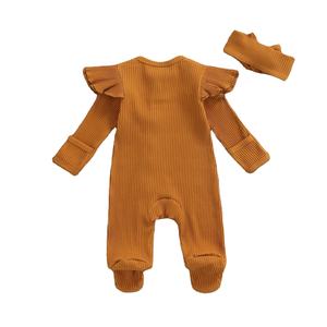 Conjuntos de Ropa de Invierno Hongbo OEM Marca de Diseñador para Bebé Niña Recién Nacida de 0-3 Meses con Mameluco de Manga Larga Acanalado y Cierre - Product Image 5