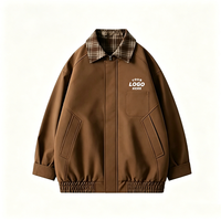 Veste de motard à faux effet deux pièces avec logo personnalisé |   Manteau de moto épais à carreaux pour homme |   Veste streetwear oversize automne-hiver