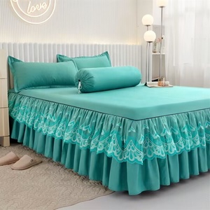 Ensemble de literie de luxe, draps de lit, couettes avec dentelle, couleur unie, 3 pièces, nouvelle collection 2023 - Product Image 3