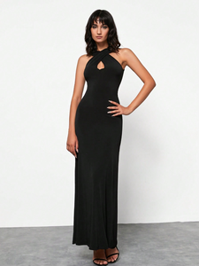 Nouvelle Robe Longue Noire Halter Découpée pour Femme 2026, Dos Nu, Coupe Ajustée, Sans Manches, pour Soirée Formelle, Personnalisation OEM - Product Image 1