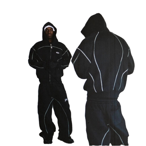 Custom 100% Polyester Casual <b>Knitted</b> Blank Heavyweight Baggy Fleece Tracksuit Jogging Suit Hoodie and Sweatpants <b>Sets</b> Men - Product Image 1