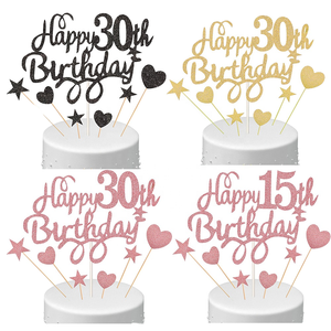 Decoraciones para fiesta <span class=keywords><strong>de</strong></span> cumpleaños Papel con purpurina <span class=keywords><strong>de</strong></span> oro rosa <span class=keywords><strong>Pastel</strong></span> <span class=keywords><strong>de</strong></span> feliz cumpleaños y Cupcake Topper Stick para 15th 16th 18th 21st 25th 30th - Product Image 4