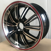 Rines de Aleación Fundida de 13 a 15 Pulgadas con Diseño Multirradio, Acabado Negro Mecanizado con Decoración de Borde Rojo para Autos Familiares Compactos