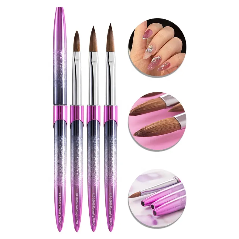 GUYO 100% Kolinsky Hair Pink Nail Gel Brush Metal Nail Art Tools Pen Acrylic Nail Brush