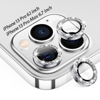 Protection d'écran pour objectif d'appareil photo iPhone 12 13 14 15 16 Pro Max, effet diamant brillant, 9H, métal individuel avec film en verre pour objectif d'appareil photo