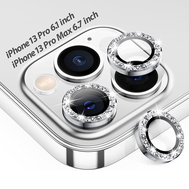 For iPhone 12 13 14 15 16 Pro Max Shining Diamond Camera Lens Screen Protector 9H Individual Metal with Glass Camera Lens Film