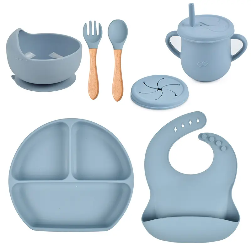 Bán Buôn 7 cái/bộ Silicone Bộ Đồ Ăn Cho Bé Ăn Đặt Bé Món Ăn Tấm Set Cua Thỏ Sóc