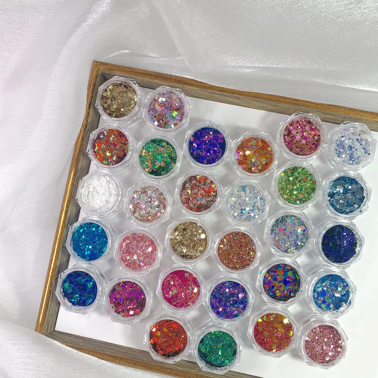 30 colori resistente ai solventi Glitter polvere acrilica riflettente Glitter per unghie in polvere salone Nail air