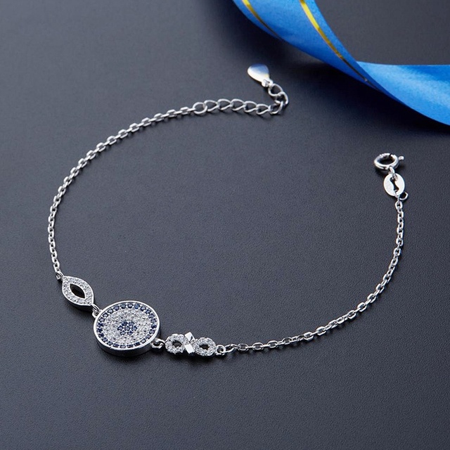 Hydis Jewelry 18k Gold Plated Sterling Silver Blue Rhinestones Evil Eyes Ajustable Bracelet