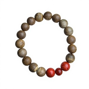 Mi Pulsera de Cuentas de Agarwood de 16 mm con Cuentas de Madera y Acento de Coral Rojo, Estilo Vintage, Joyería Unisex, Regalo ASD10.02.006 - Product Image 2
