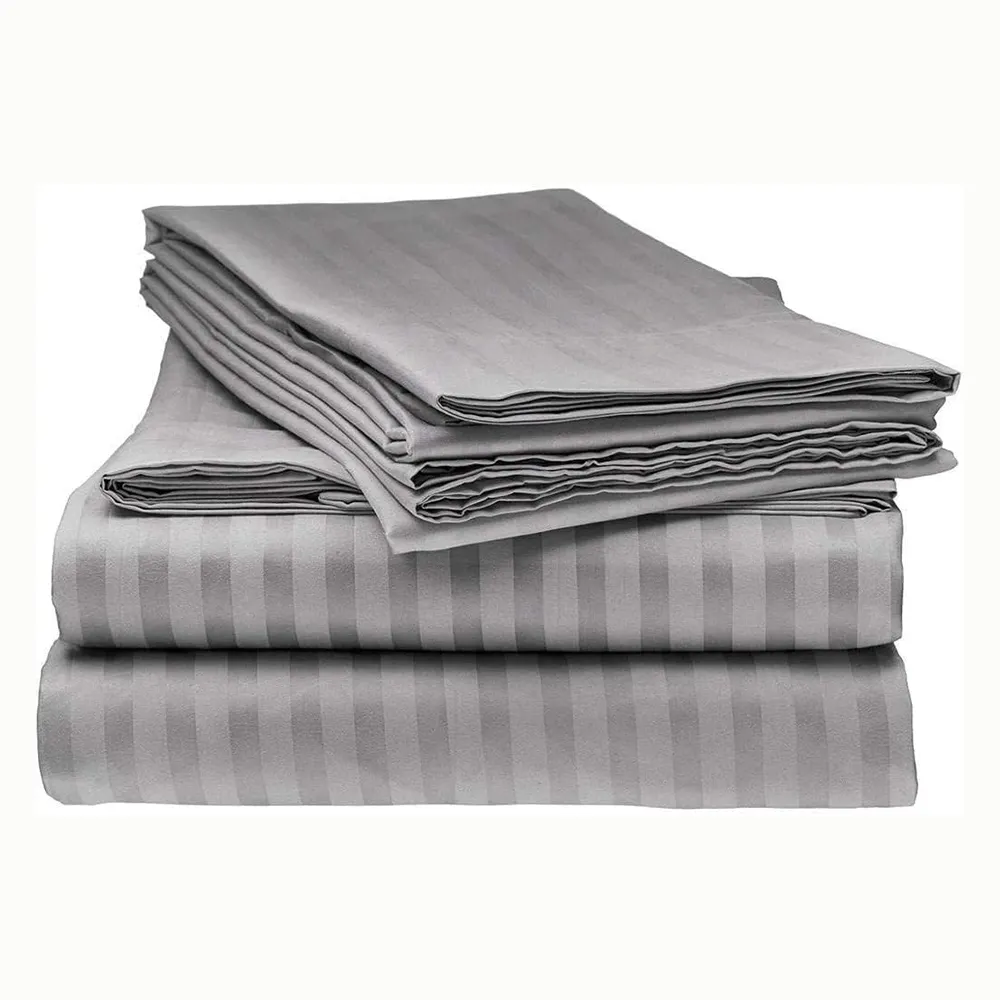 Customized Polyester Cotton White Stripe Hotel Flat Sheet Bed Sheet for Hotel Home Used Badsheet