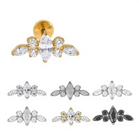 F136 Titanium Zircon Long Flower Piercing Punk Style 16g Internal Thread Ear Studs Lip Rings 1.2/1.0mm Rod Thickness 6/8/10mm