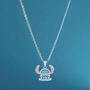 For <b>Cross</b>-Border Bestseller Cartoon Cute Stitch Micro-Inlaid Dripping-Oil Zinc Alloy Bamboo <b>Chain</b> Womens Clavicle Necklace - Product Image 2