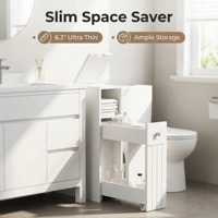 Meuble de rangement de salle de bain blanc, fin et autoportant, gain de place, avec porte-papier toilette et tiroir coulissant