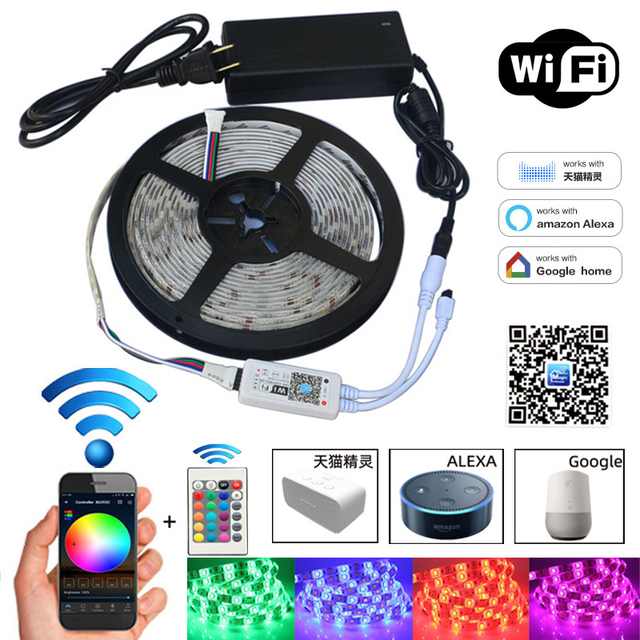 Magic Home Wifi Led Strip Light 5050 150LEDs RGB/RGBW/RGBWW Flexible Tape Lights With 24Key Remote Control APP for Alexa Google