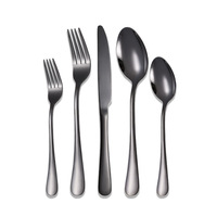 Juego de Cubiertos Modernos de Acero Inoxidable Negro, Acabado Espejo, Vajilla para Cocina, Hotel y Restaurante