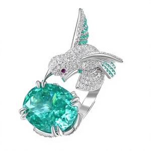 Women's 8 Carat Bird Shaped 13*16 Synthetic Paraiba Padparadscha S925 Sterling <b>Silver</b> Platinum Plated Luxury <b>Wedding</b> <b>Band</b> - Product Image 3