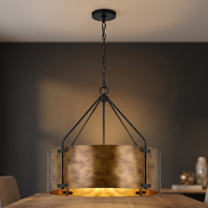 Lámpara Colgante Industrial Vintage de Metal con Forma de Tambor, Hierro Negro, E26 LED, Pantalla Grande, para Sala de Estar - Product Image 3