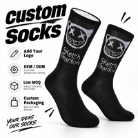 Chaussettes noires personnalisées avec motif de croquis fantôme blanc, ajoutez votre logo, OEM ODM, faible MOQ, emballage personnalisé pour la construction de votre marque