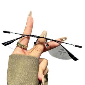 31298 Montura de Gafas Ópticas Metálicas Sin Aro, Forma Rectangular, Protección Contra Luz Azul, Unisex, Lentes Planas, Material de PC - Product Image 1