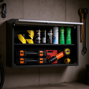 Armoire murale en métal 27,56 L x 12,01 P x 19,69 H pouces, porte rabattable, capacité de charge de 240 lb, armoire de rangement d'outils flottante pour garage - Product Image 2