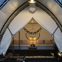 Tenda Safari mewah berbentuk perahu layar Pvc pengaturan cepat tenda Safari luar ruangan mewah mewah mewah tenda glamor dengan kamar mandi