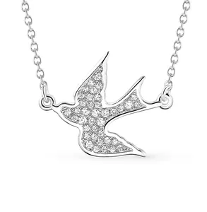 新设计简约鸟形925纯银锆石燕子吊坠女项链