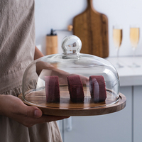 Nouveau Produck gâteau support cloche pot couverture affichage dôme avec Base en bois assiette à gâteau et fromage Cloche dôme bois bambou plateau de service