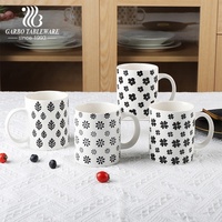 Tasse à café en céramique, 6 pièces, conception de fleurs personnalisée, couleur noir mat, nouvelle tasse à eau en porcelaine, zip royal 12oz, vente en gros
