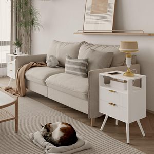 Table de chevet moderne SENYU avec 2 tiroirs, éclairage LED, design mi-siècle, table de chevet blanche pour chambre à coucher - Product Image 5
