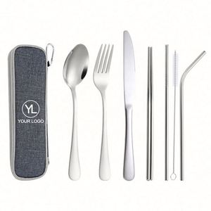 Juego de Cubiertos de Viaje de Acero Inoxidable Ecológico de 8 Piezas con Estuche, Personalizable con Logotipo, Portátil y Reutilizable - Product Image 1