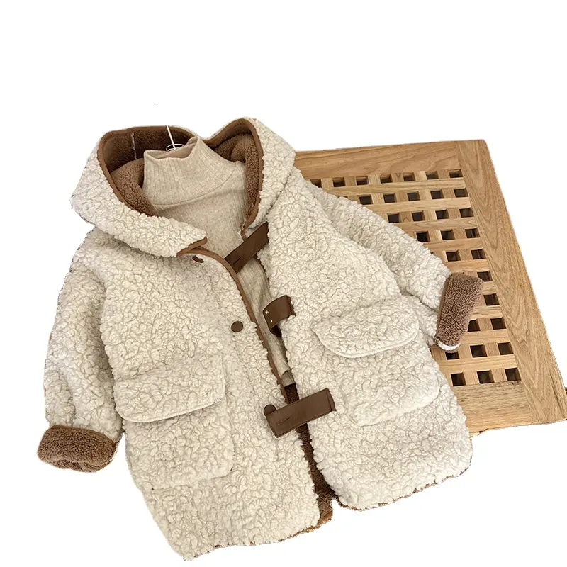 Ivy83635A Kids girl warm fur jacket Autumn Winter Korean fashion thickened windbreakers baby children hooded duffle coat