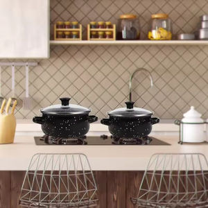 Ready Stock Wholesale Enamel Cookware Set 5-Piece Black Speckled Stew <b>Pot</b> <b>Soup</b> <b>Pot</b> Double Ears - Product Image 1