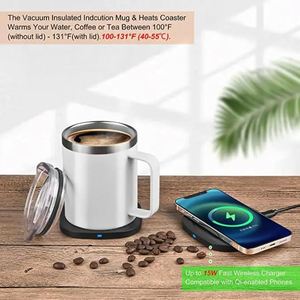 55 Degrees Heating Stainless Steel 2-In-1 Coffee Tumbler Mug Cup Warmer 15W Wireless Phone Charger for Promotion Gift - Product Image 5