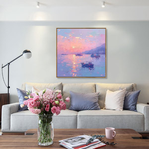 Pittura a olio astratta moderna originale dipinta a mano 3D <span class=keywords><strong>con</strong></span> texture oceano tramonto paesaggio marino <span class=keywords><strong>con</strong></span> barca digitale stampato per uso alberghiero - Product Image 4