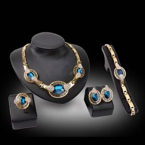 Conjuntos de Joias Clássicas Femininas em Liga de Moda Luxuosa, Banho de Ouro 18K Saudita, Cristal Azul Grande Indiano, Aniversário, Noiva Africana - Product Image 1