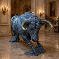 Décoration de taureau en bronze coulé artisanal, surface effet fondue peinture artistique, pièce personnalisable de qualité muséale, sculpture en bronze