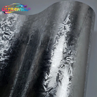 Autocollants de voiture en fibre de carbone forgée électroplaquée haute brillance argentée pour le covering de véhicules, film adhésif pour capot, autocollant automobile