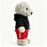 Ours en peluche gris bouclé de haute qualité, à câliner, avec tenue décontractée (hoodie et short), personnalisable avec logo, animal en peluche, poupée en peluche