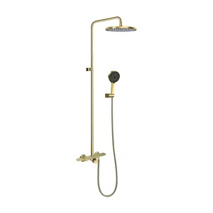 Chinese Supplier's Brushed Gold Brass Shower Set 3-Function Hidden Spout Bathroom Set with Massage and Soft Spray Patterns