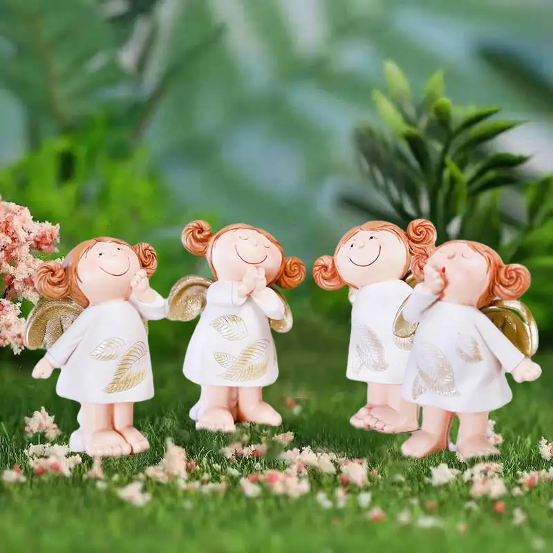 수지 천사 조각 손으로 그린 액션 피규어 장난감 홈 장식품 아기 생일 선물