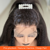 Perruque Yaki Lisse à Cuticules Alignées, Sans Colle, Full Lace Frontal HD, Cheveux Humains Brésiliens Kinky Straight, Perruque Lace Front