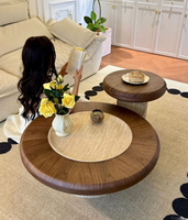 Table basse mobile haut de gamme pour salon, mobilier d'appartement, style crème, cadre en bois moderne, rangement multifonctionnel, portable