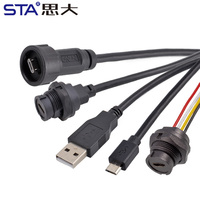 Cable de Datos Micro USB a USB Impermeable, Conector Circular Macho-Hembra para Montaje en Panel PCB, Adaptador de Conector PCB